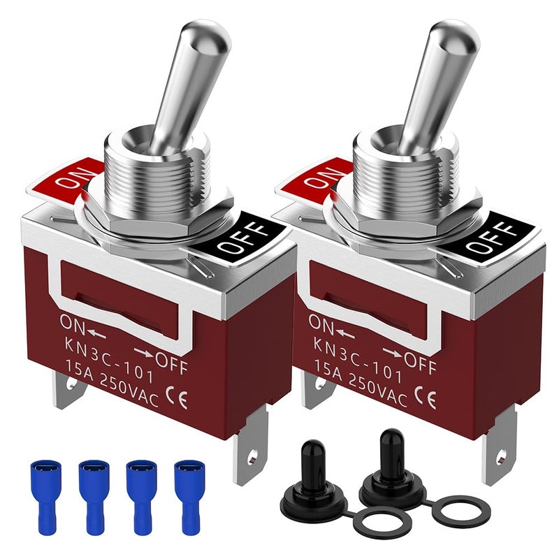 Malictele Waterproof Toggle Switch, SPST 2Pin ON/Off Marine 12V DC 30A/125VAC 20A Heavy Duty Toggle Switch with Waterproof Cap Terminals for Vehicles and Boats-2 Pack - Image 1